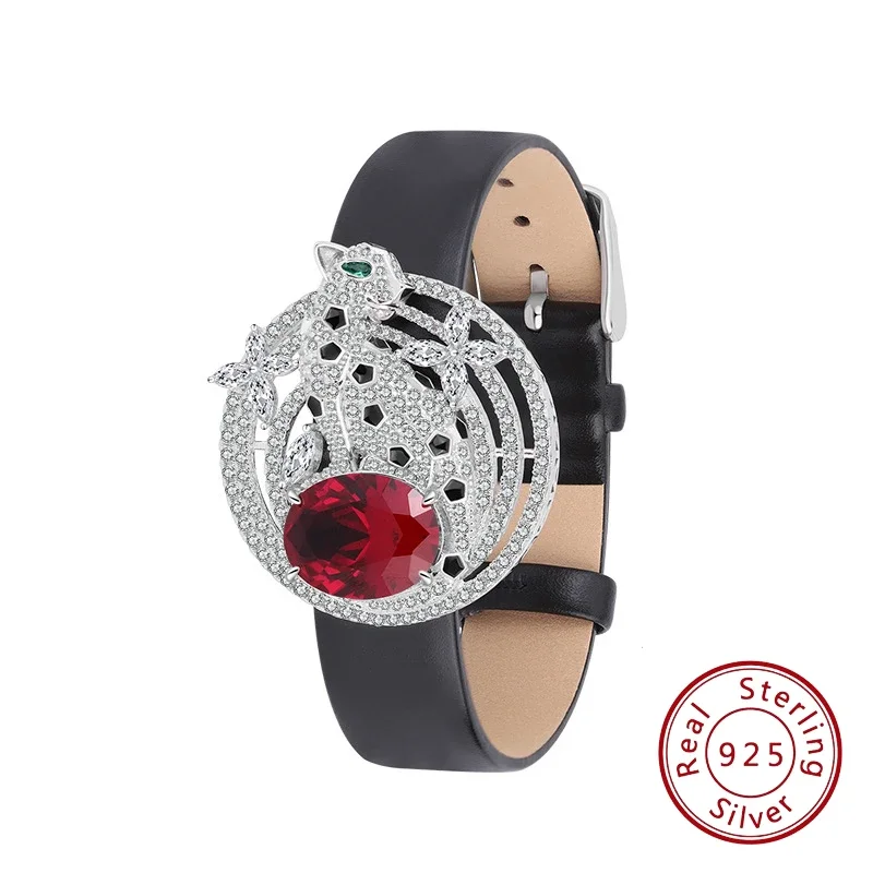 Женский браслет из серебра 925 пробы с леопардовым рисунком