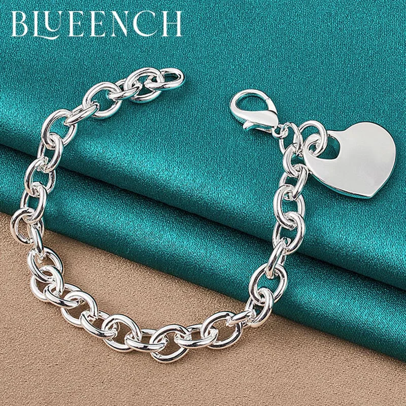 

Blueench 925 Sterling Silver Cuban Chain Heart Peach Pendant Bracelet For Women Dating Wedding Romantic Jewelry