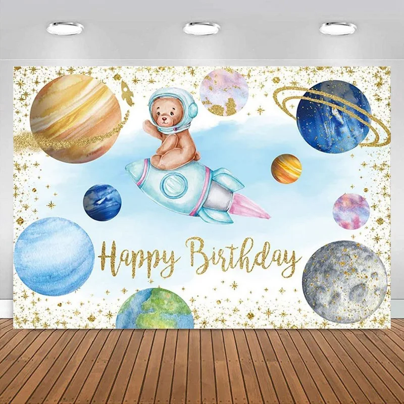

Outer Space Happy Birthday Backdrop Universe Planet Galaxy Astronaut Rocket Party Decorations Banner Kids Photography Background