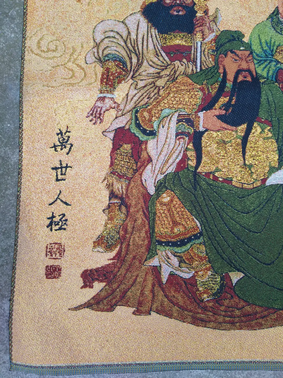 Китайский шелковый древний Лю Бей Гуань Ю Чжан Фей Танка Тханка Фреска Настенная