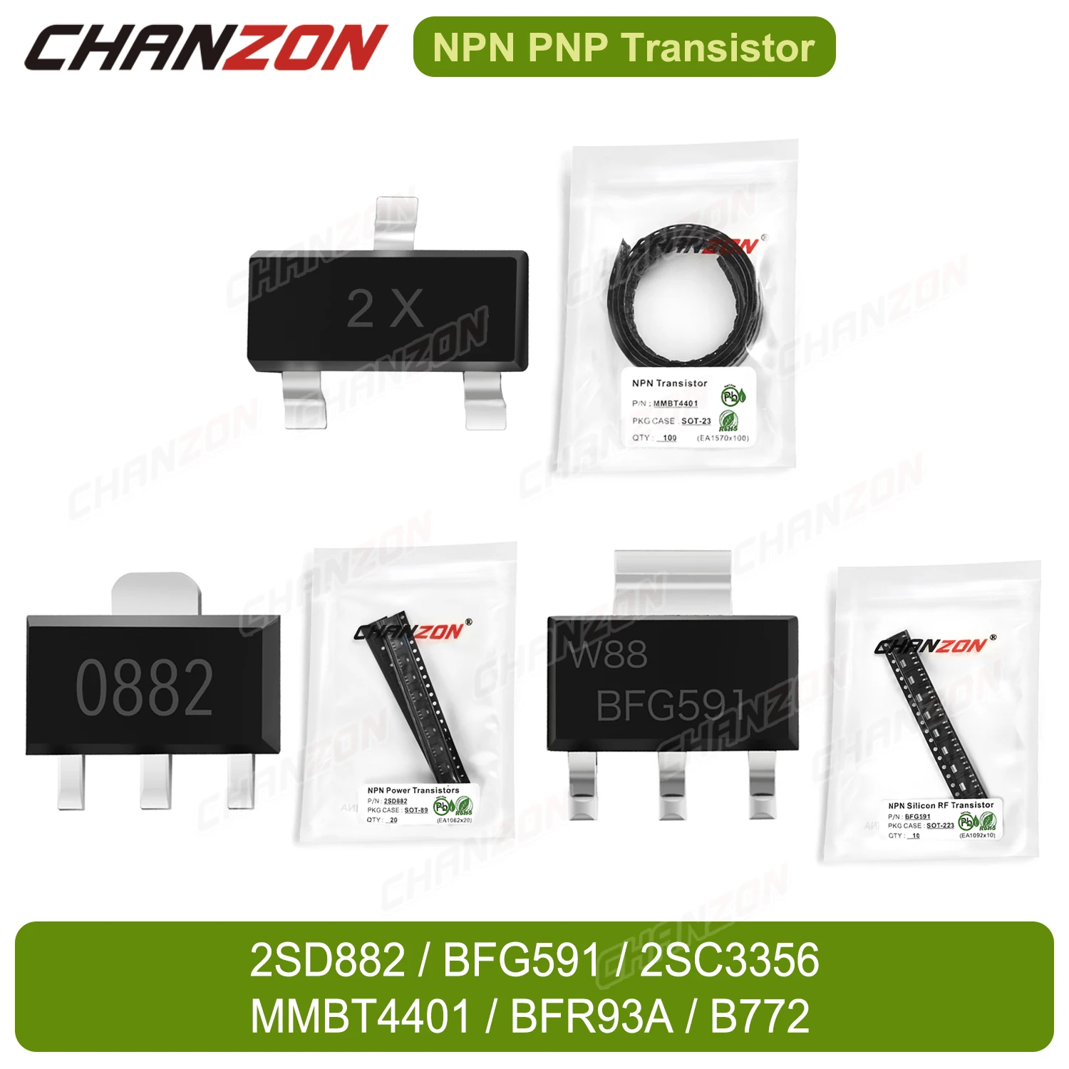 Кремниевый транзистор SMD, 2SD882, BFG591, 2sc3354, C3355, MMBT4401, BFR93, BFR93A, B772, сот89, сот23, PNP, NPN