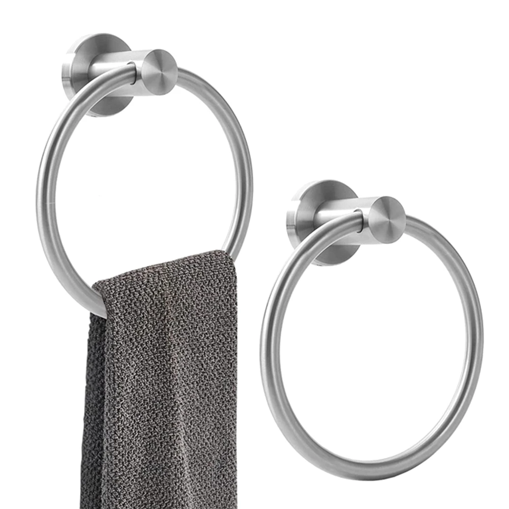 

2pcs Home Hotel Towel Ring For Bathroom With Screw Easy Install Storage Holder Stainless Steel Brushed Wall Mounted Accessories