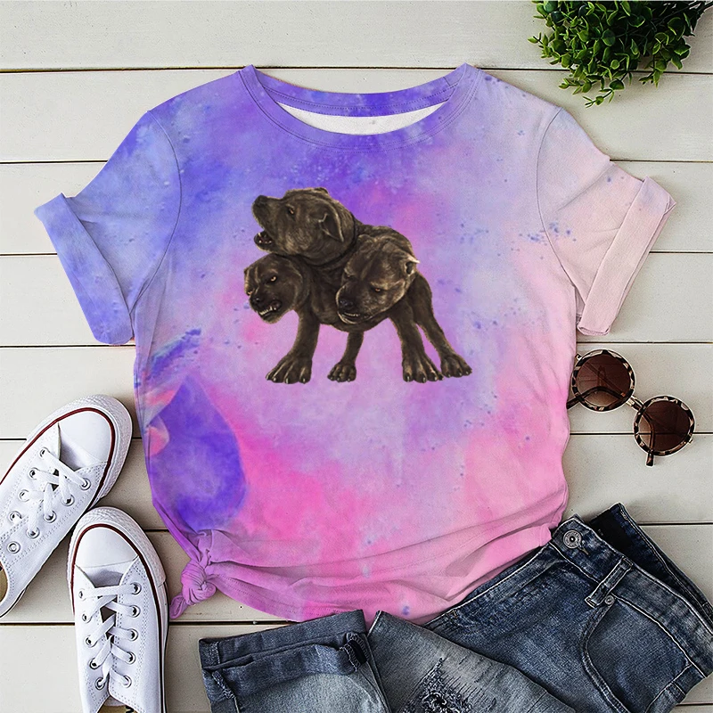 

Футболка женская в стиле Харадзюку, готический топ с рисунком трехсторонней собаки, уличная одежда, Y2k, летняя одежда