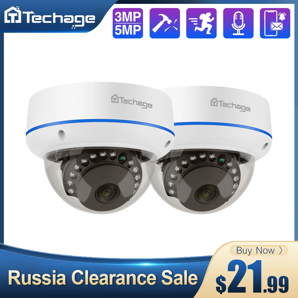Techage 5-мегапиксельная камера безопасности POE 3MP 48V купольная наружная внутренняя