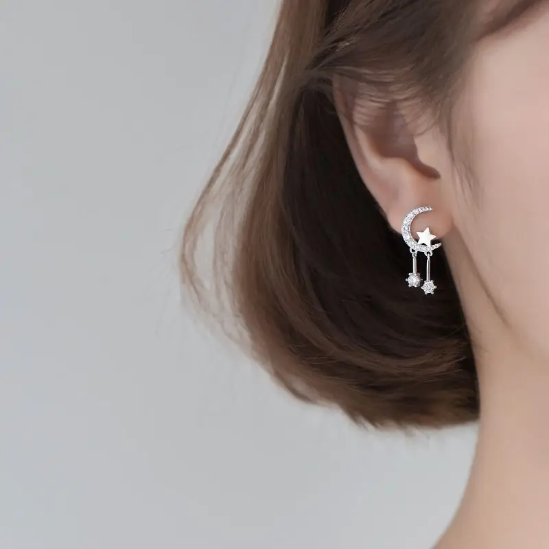 

Disney Star and Moon Earrings Women925Sterling Silver Graceful Long Earrings Ear String Ear Studs Personality Tassel Earrings