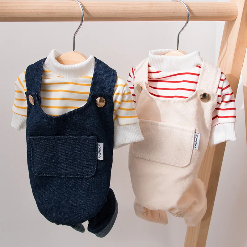 Pet Two Piece Clothes Autumn Winter Medium Small Dog Cat Striped Jumpsuit Fashion Cute Shirt Kitten Puppy Sweet Rompers Poodle