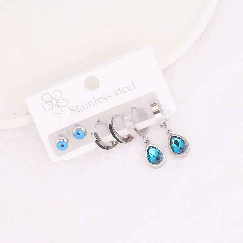 

2022 New Fashion Exquisite Eye Waterdrop Zircon Earrings Set Long Tassel Stainless Steel Stud Earring Party Holiday Jewelry Gift