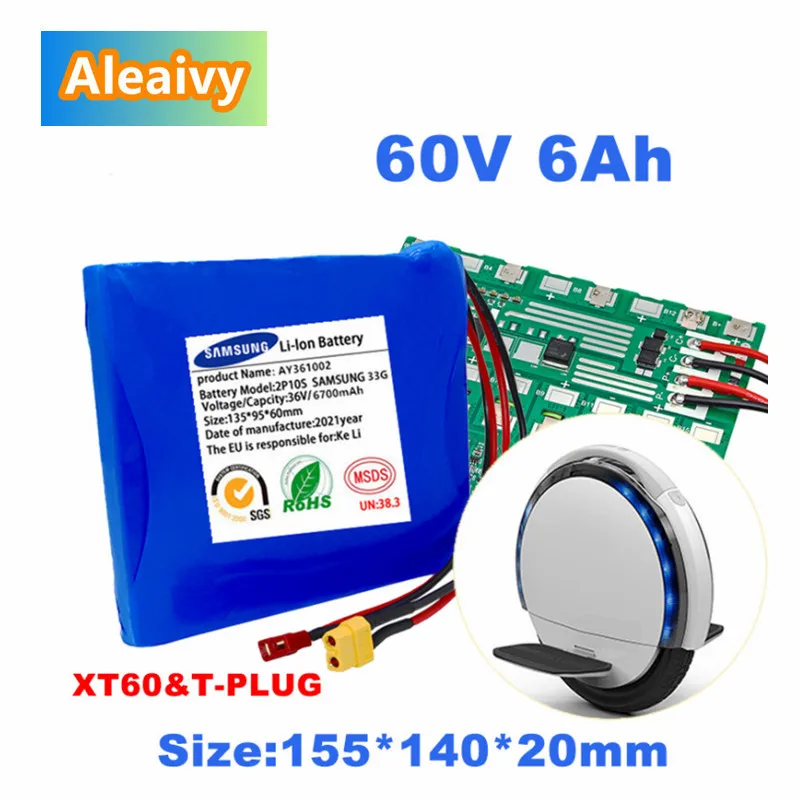 

60V 6Ah 18650 16S1P Lithium Battery Pack 6000mAh with BMS Self-balancing Vehicle Electric Unicycle Replacement Battery Kit