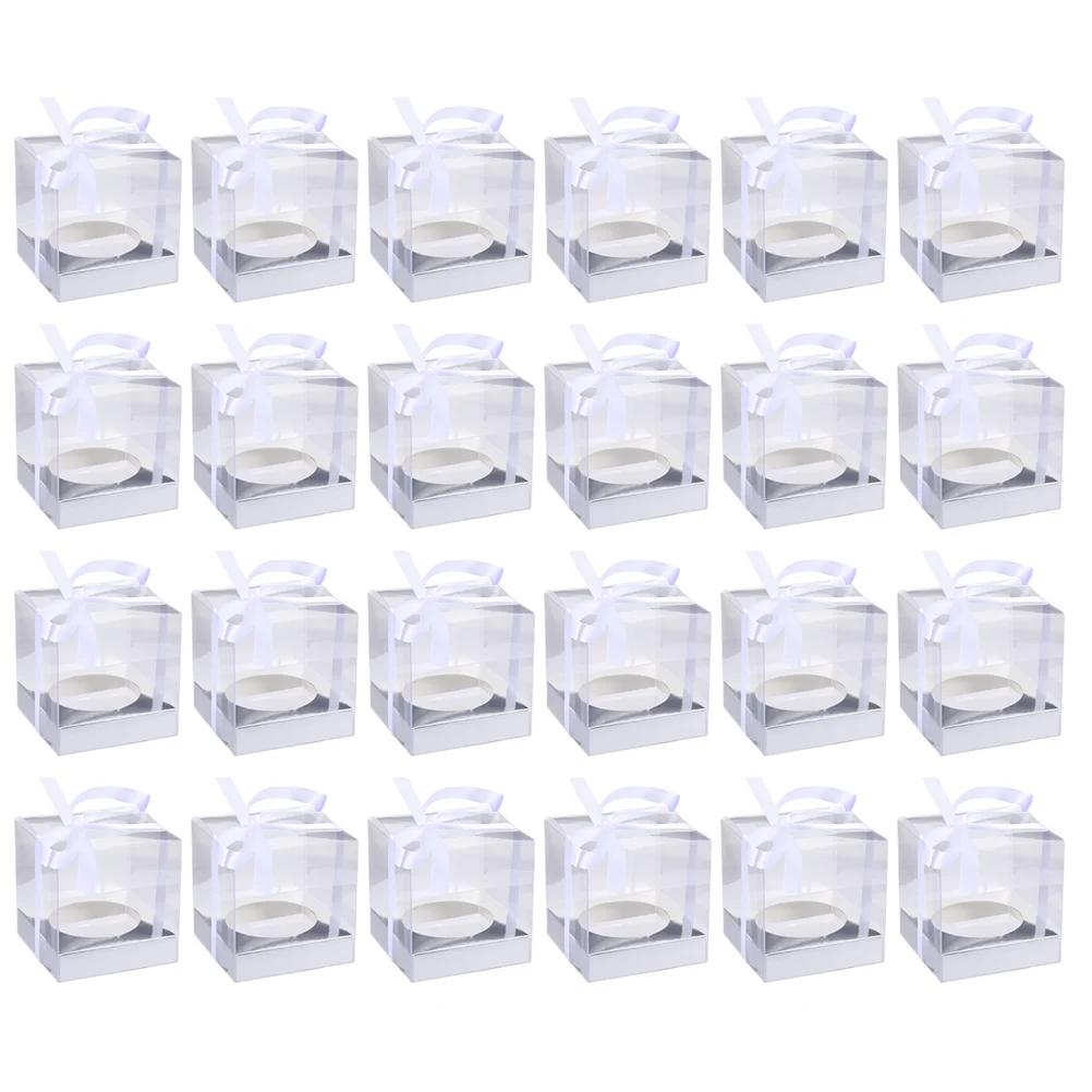 

24pcs Cake Box Clear Muffins Dome Box Mooncake Box with Clear Dome and Ribbon for Wedding Birthday Party Favors Supplies 9cm