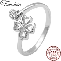 trumium s925 sterling silver zircon open four leaf clover ring adjustable fashion rings for women matching bridal wedding gifts