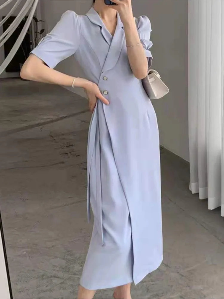 

Женское летнее элегантное платье-миди с разрезом, ТРАПЕЦИЕВИДНОЕ модное повседневное однотонное платье со шнуровкой, женская верхняя одежда