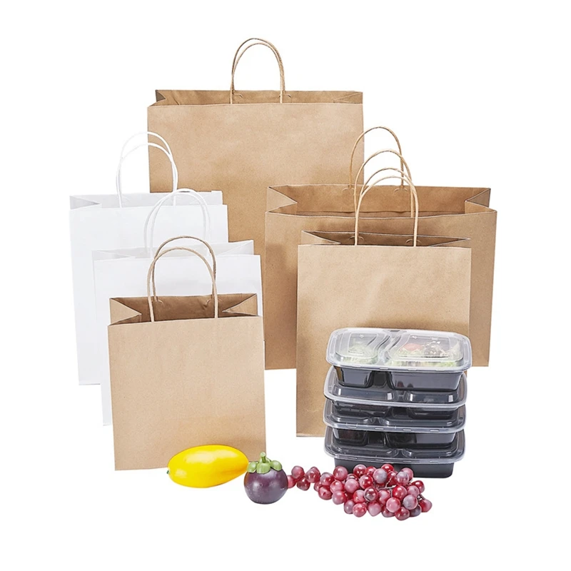 

6pcs/Set Brown Kraft Paper Gift Bags With Handles Festival Gift Bag Shopping Bags Party Favor Bags Packing Bag Diy