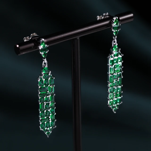 Emerald Diamonds Gemstone Tassel Drop Dangle Earrings 3