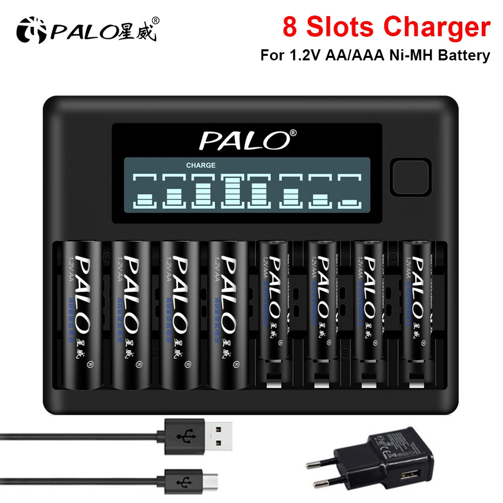 Быстрое умное зарядное устройство 8 слотов ЖК-дисплей интеллектуальное AA AAA для 1 2