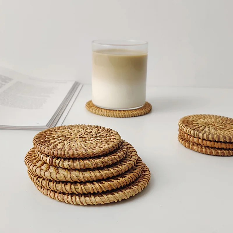 Placemat Pad Coasters Kitchen Table Mats rattan coaster Bowl Mats Padding Mat  Round Placemats Insulation Pad Hand-made