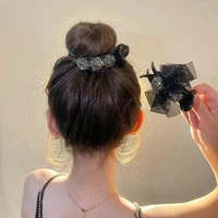 2022 new fashion versatile headdress black bow flower hair clip pill head coiled hair catch clip hair crab accessory headwear
