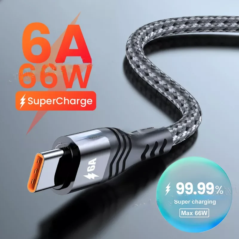 

USB Type C 6A 66W SCP Mate 40 Pro 5A Fast Charging USB C Charger Data Cord 1/2/3M