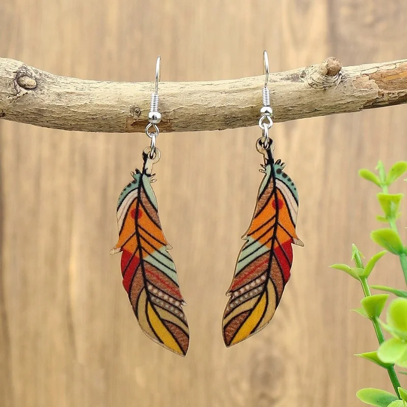 Vintage Leaf Earrings New Simple Texture Colorful Drop Dangle Hanging Boho Jewelry for Women Ethinc Indian