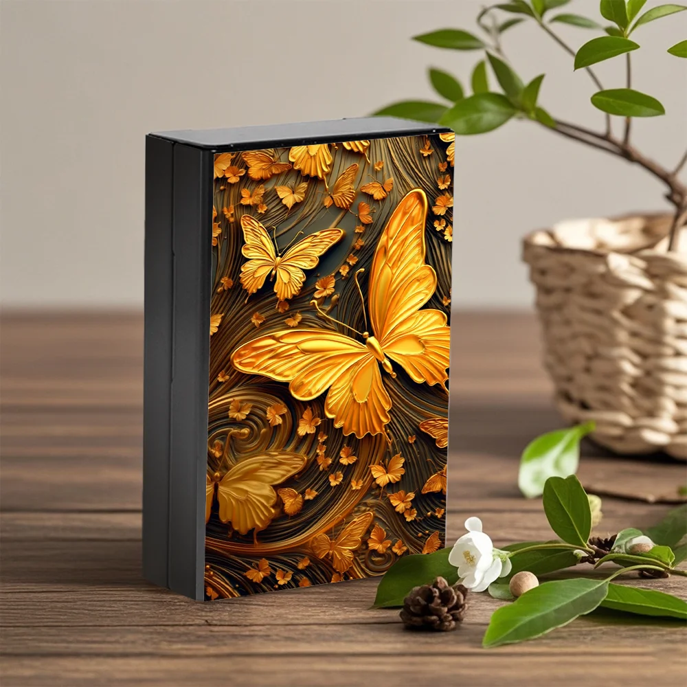 Тонкий алюминиевый портсигар с дизайном в виде желтой бабочки-прочный стильный и