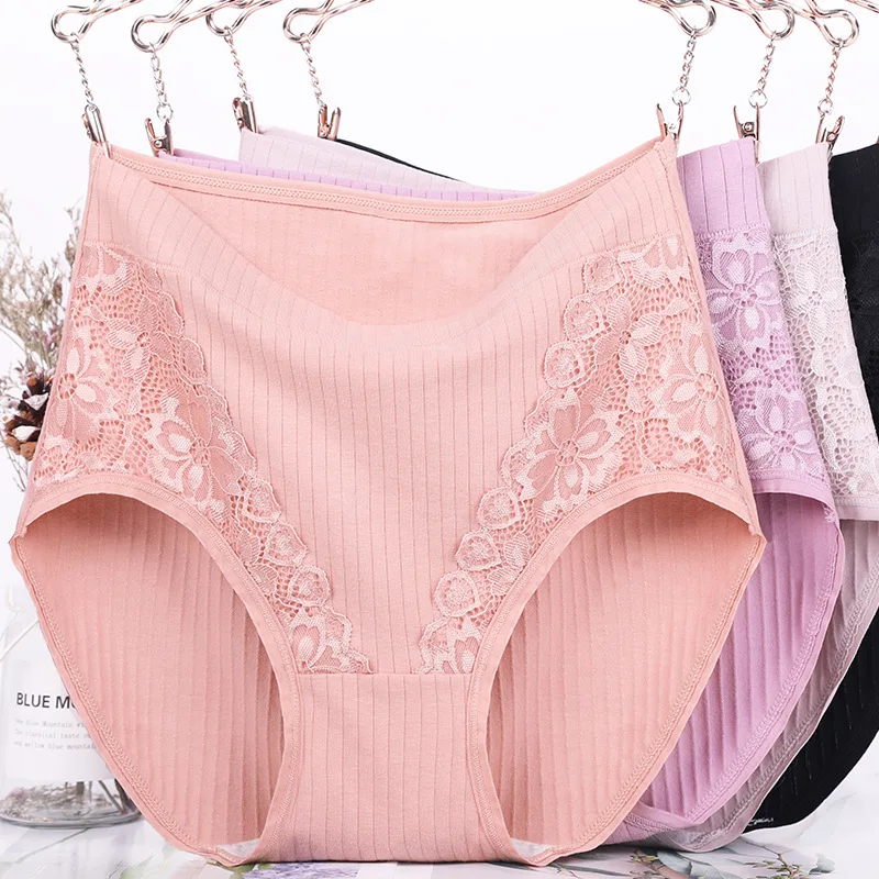 

40-115KG Thread Cotton Large Additional Lace High Waist Middle Aged Breathable Plus Fat Plus Briefs Pants Women Spandex