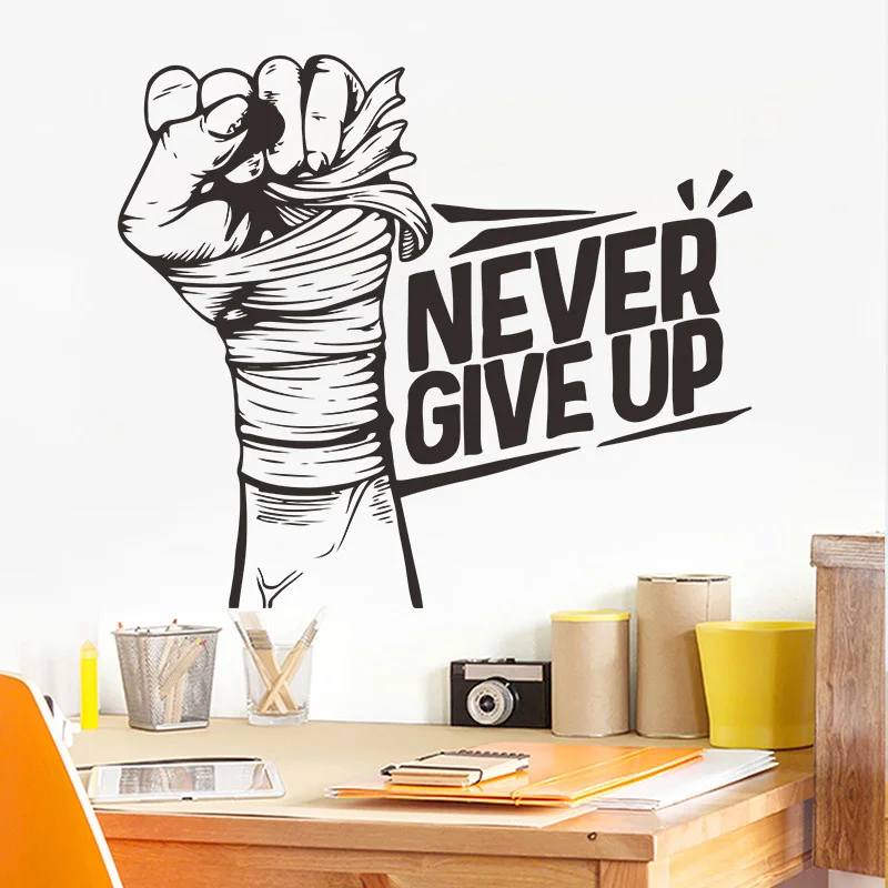

Black Never Give Up Wall Sticker Vinyl Motivational Quotes Phrase Teenager Student Bedroom Sport Gym Training Wall Art Decals