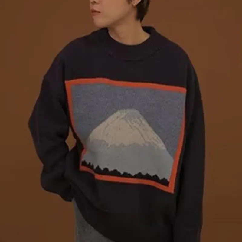 2022 Harajuku Japanese Mount Fuji Graphic Sweater Autumn Oversize Pullover Sweater for Men Fashion Sweaters Men Women Streetwear
