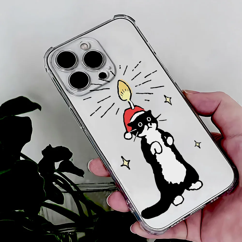 Фото Для iPhone 17 16 15 14 13 12 11 Pro Xs Max Air 16e 7 8 6 6s Plus XR SE 2020 2022 Чехол Рождественский кот Силиконовый противоударный чехол №4