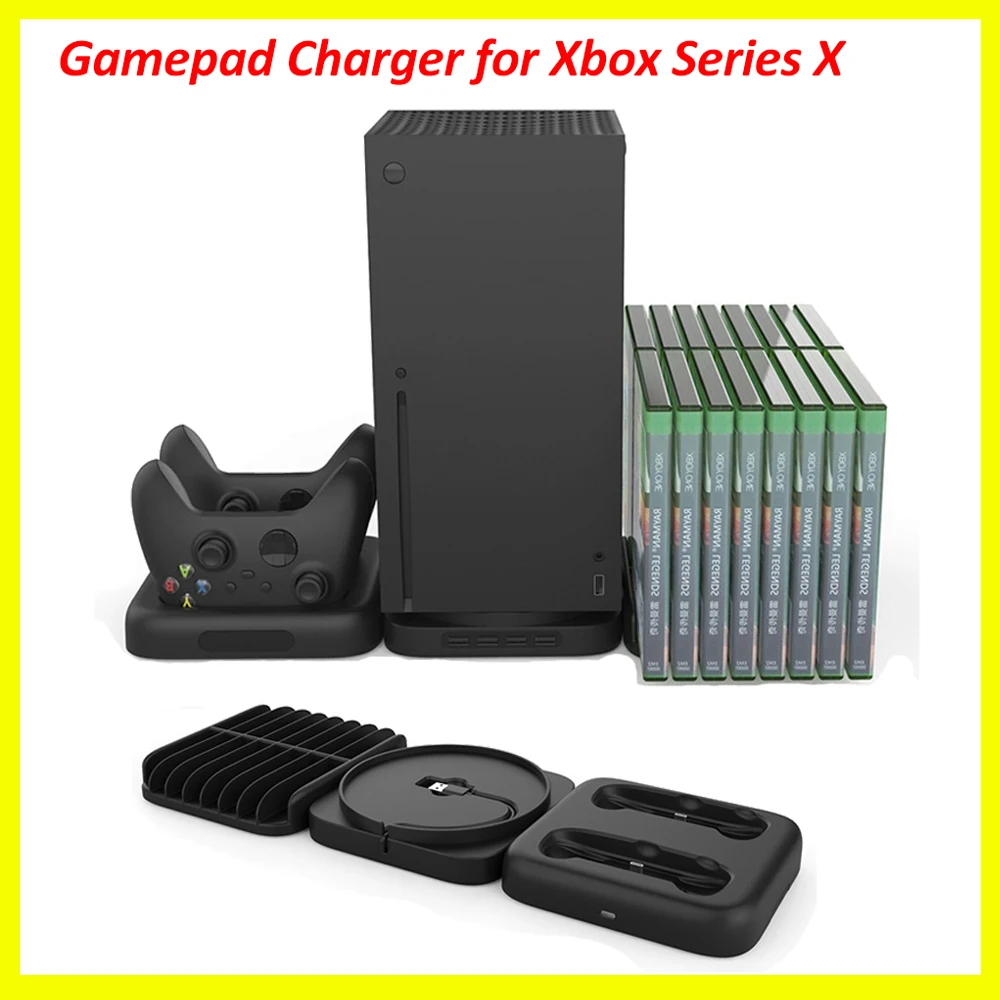 

for Xbox Series X Dual Controller Host Holder Charging Dock Station 4 Ports USB2.0 Hub with Disc Storage Bracket Gamepad Charger