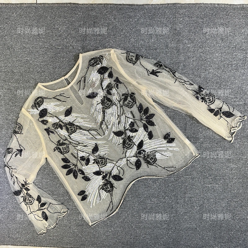 Новые модные европейские и американские тонкие прозрачные кружевные футболки с