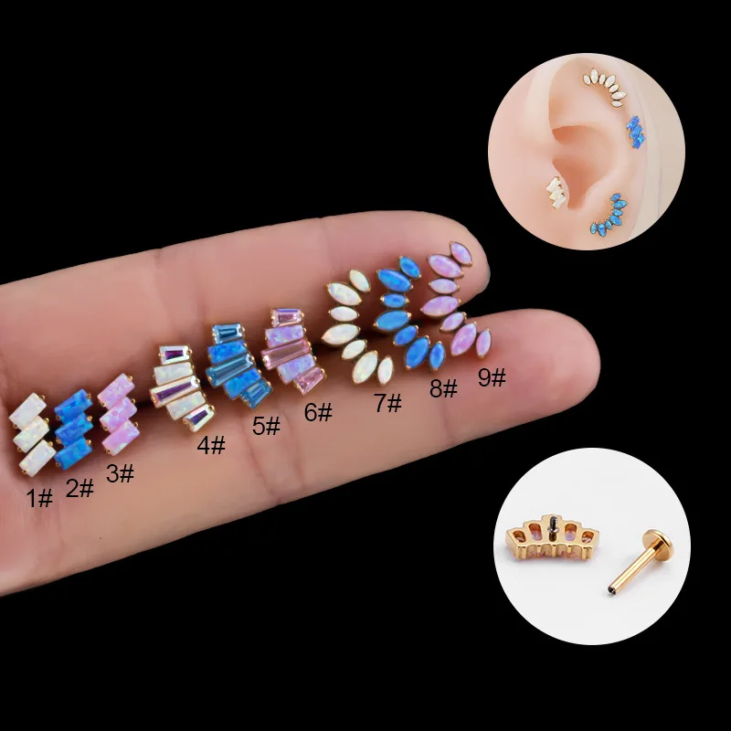 

G23 Titanium Piercing Opal Crown Labret Studs Earring Internal Thread Lip Ear Studs Helix Conch Cartilage Tragus Body Jewelry