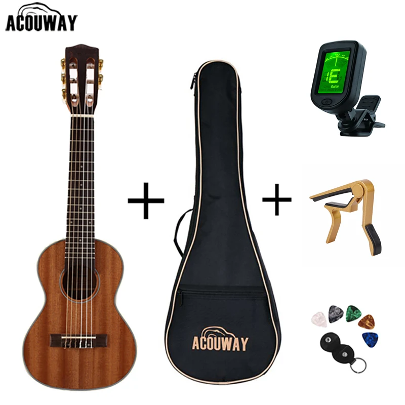 Acouway 28 дюймов гитара Guitalele гитара гавайская укулеле Сапеле корпус 6 струн 18 лад Классическая Ручка с дополнительной сумкой, тюнер