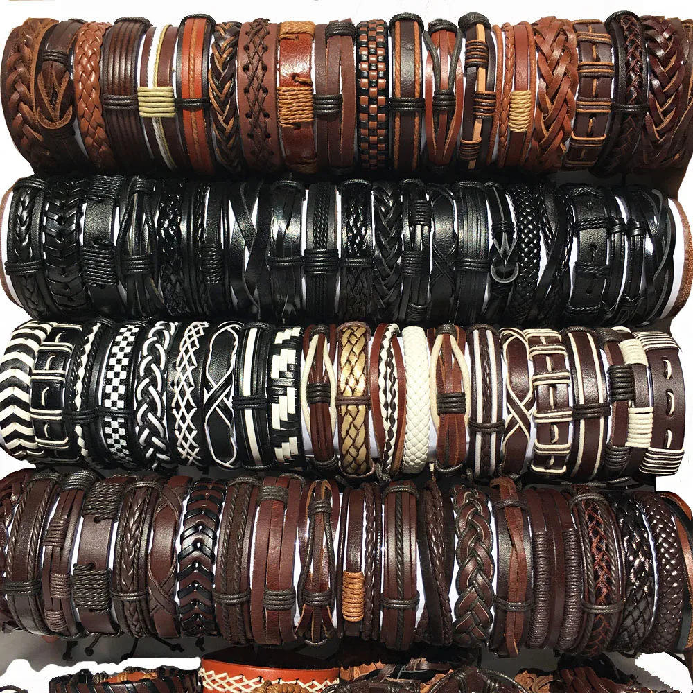 

50PCS/set Wholesale Lots Bulk Random Punk Men's Leather Bracelets Femme Pulseras Bileklik Couple Bracelet Men Jewelry WP2