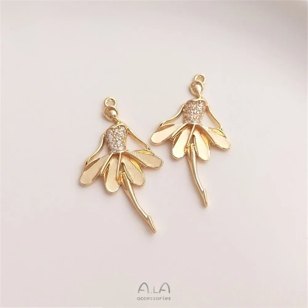 14 К Золото Микро Инкрустация Цирконом Танцующая Девушка Балетная Кулон DIY