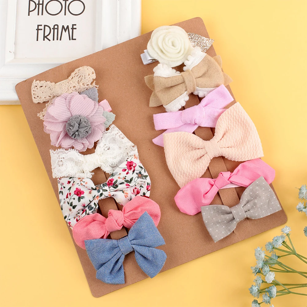 

12 шт./компл. набор заколок для волос с цветами для девочек, кружевные банты для волос, Детские однотонные заколки для волос, детские головные ...