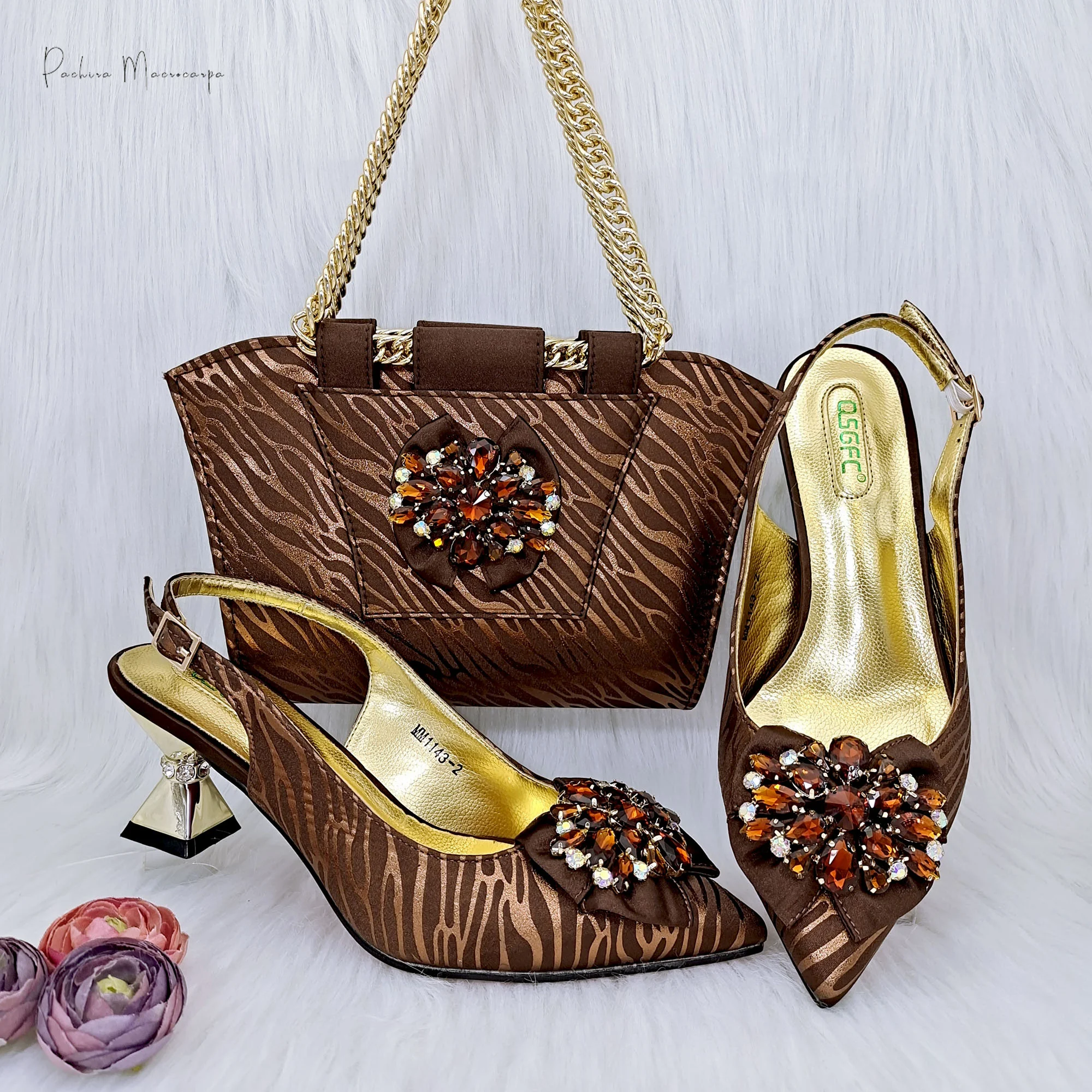 

PM African Fashon Style Rhinestone Decoration Bag And Italian Design same Color Party Wedding Ladies Shoes Set