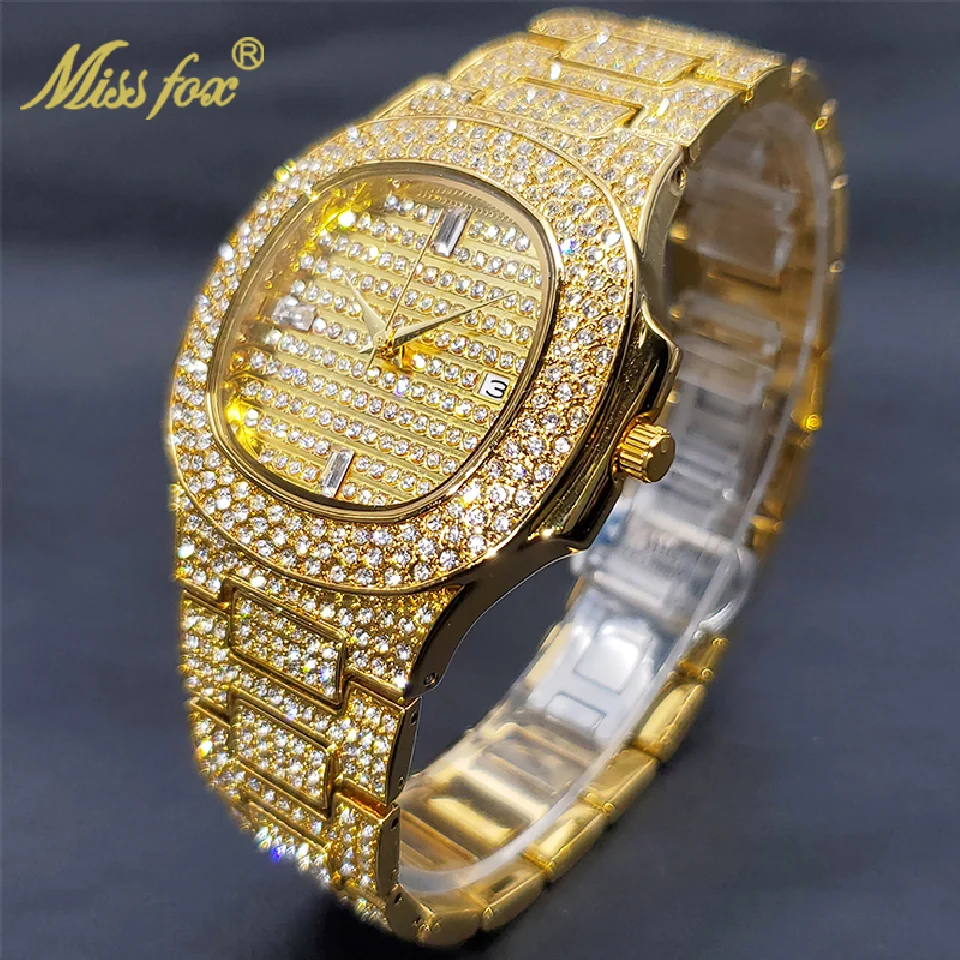 

MISSFOX Golden Classic Style Watch For Men Ultra-thin Stylish Simple Square Watches With Diamond Band Jewelry Gift Dropshipping