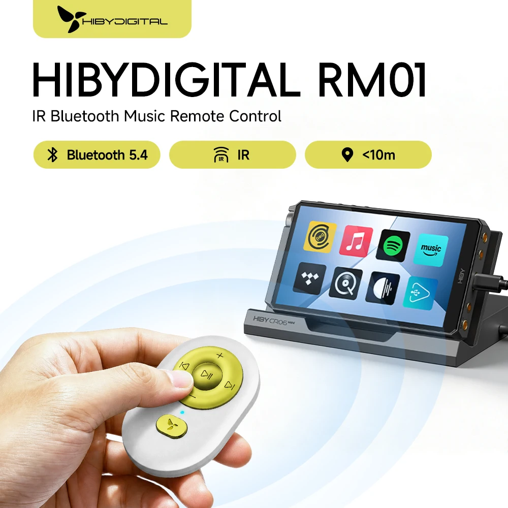 Фото Музыкальный пульт дистанционного управления HiBy RM01 IR Bluetooth 5.4 для HiByMusic, Apple Music, Spotify, Amazon Music, Tidal, Qobuz, Roon, Selfies, видео №1