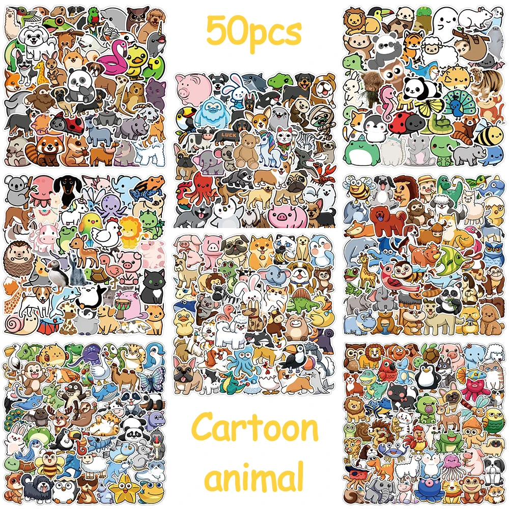 

New 50Pcs Kawaii Cartoon Animal Anime Cute Stickers Aesthetic Autocollant for Laptop Wall Guitar Not Repeating Sticker Kids Toys