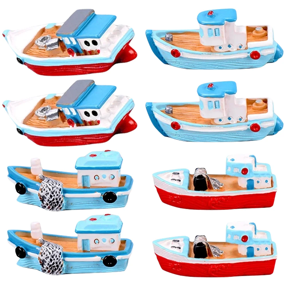 

8 Pcs Mediterranean Fishing Boat Ocean Decor Miniature Yacht Indoor Terrarium Miniature Resin Mini Sailing Boat Child
