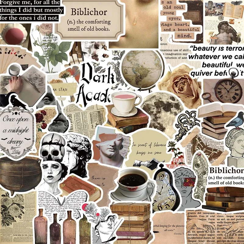 10/30/50 шт. винтажные липкие наклейки из ПВХ с темным коллажем, эстетические детские канцелярские принадлежности, украшения «сделай сам», школьные принадлежности для скрапбукинга