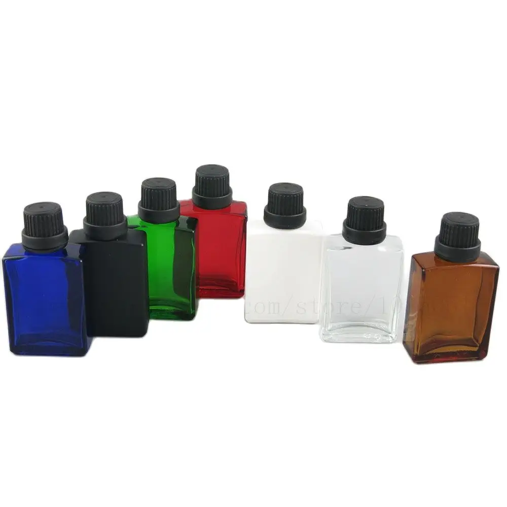 20pcs Square Glass Screw Cap Bottle Black White Clear Blue Amber 30ML 1OZ e Liquid Essential Oil Bottles Vials Containers