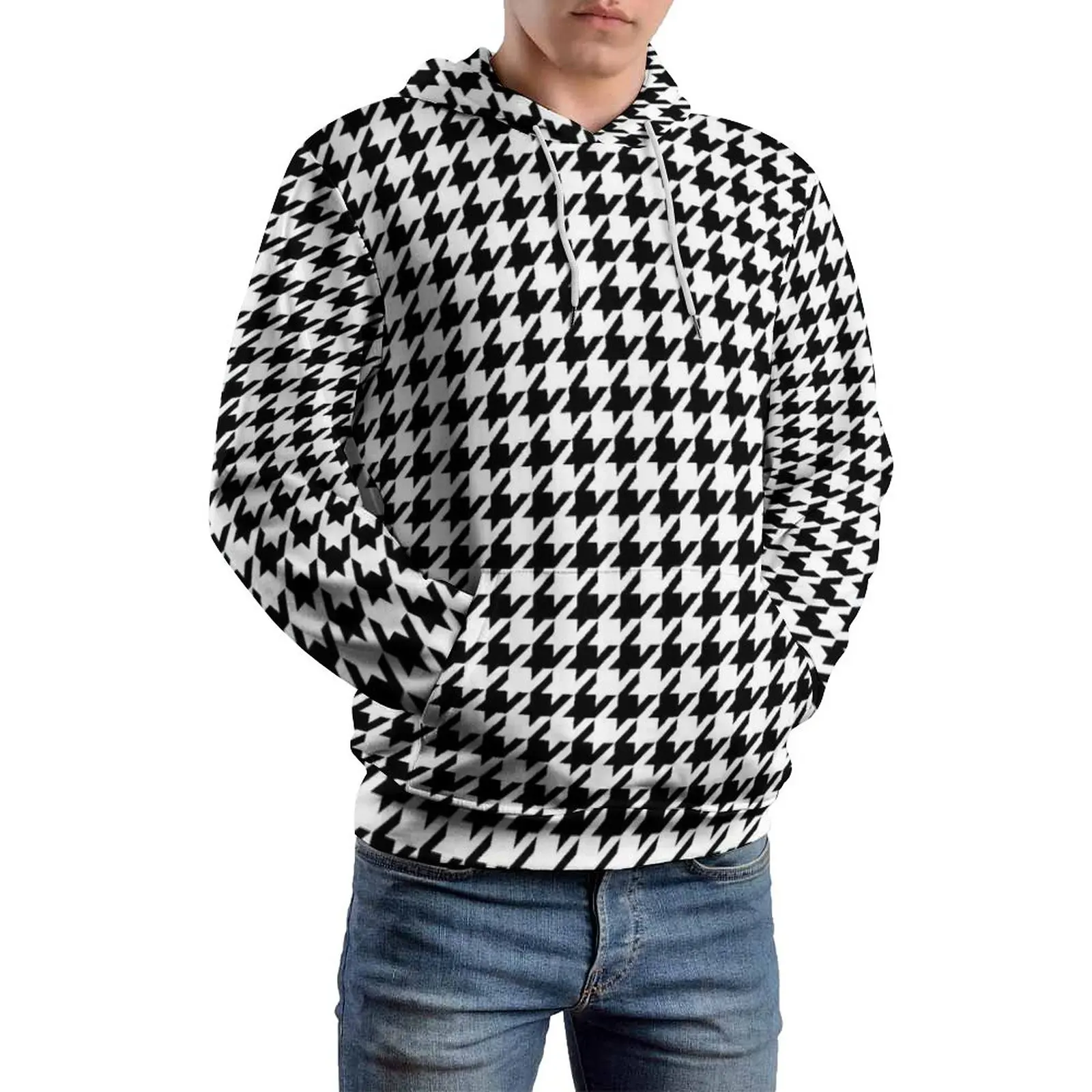 

Cool Houndstooth Casual Hoodies Long Sleeve Checkered Print Trendy Pullover Hoodie Winter Loose Custom Oversize Sweatshirts