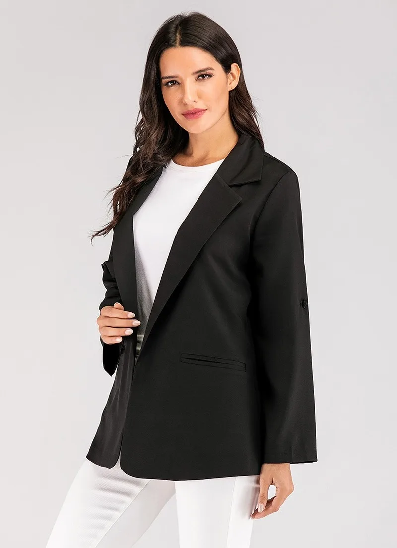 Women Blazers Black Jackets Elegant Work Solid Color Buttonless Suit Office Lady Blazer Suit High Quality Commute Casual Jackets