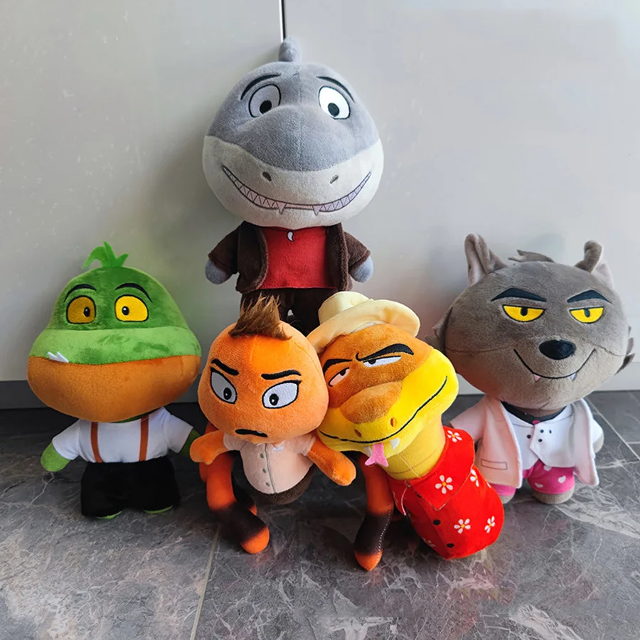

5 Style Plush Stuffed Animal Wolf Chameleon Shark Spider Snake Curly Plush Toy League Soft Pillow the Bad Guys Series Doll Gift