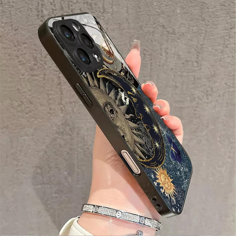Фото Креативный чехол для телефона Sun Moon для OPPO Realme 16 15T P3 5 8 8i 9i 10 11 14 15 Pro Plus C21Y C33 C35 C53 C55 Ultra 5G со стеклянной рамкой №3