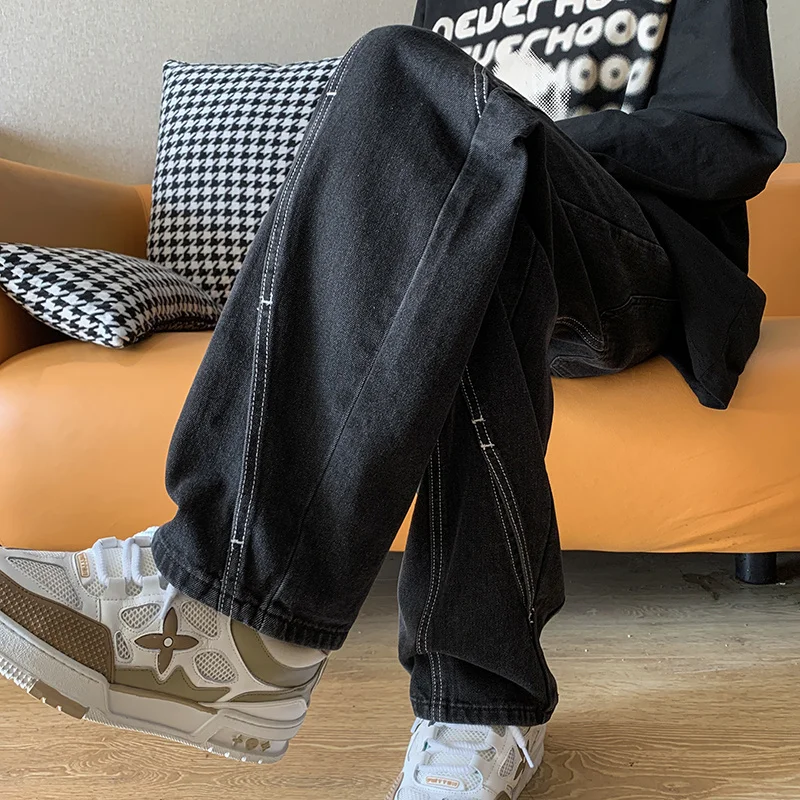 Baggy Black Jeans Men Fashion Retro Harajuku Straight Jeans Men Streetwear Hip-hop Loose Denim Pants Mens Trousers S-3XL