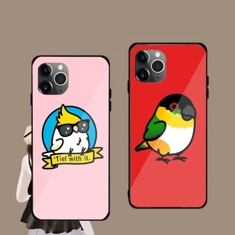 

Cute Bird Phone Case For IPhone 14 13 12 11 XS X 8 7 6 Plus Mini Pro Max SE 2022 Black PC TPU Glass Phone Cover