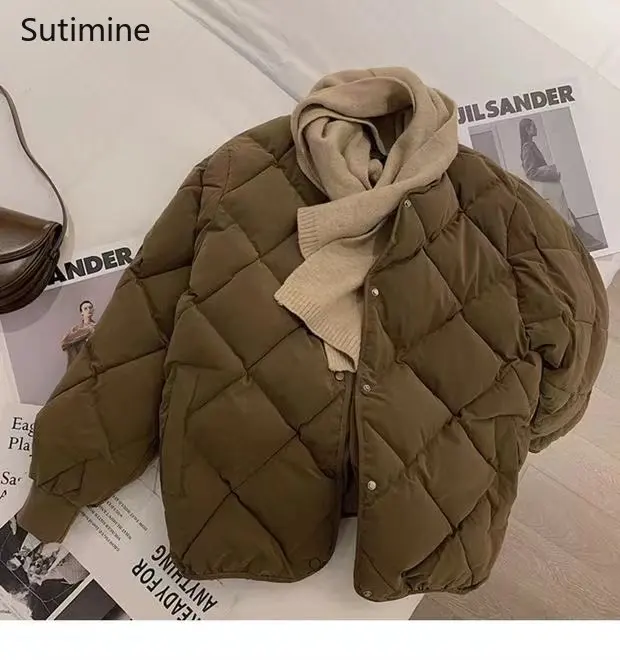 Black Down Cotton O-Neck Short Cotton Jacket for Women Pagoda Sleeve Office Lady Winter Coat for Women Korean Coat Women