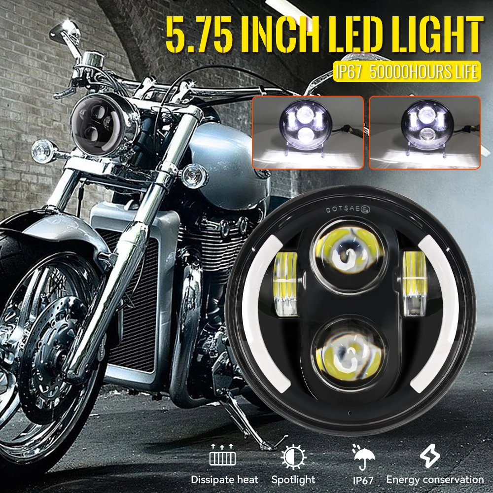 

Motorcycle 5 3/4" DRL Turn Signal For Harley Sportster Dyna Iron 883 Triumph Lamp 5.75 Inch LED Headlight Projector Halo Ring H4