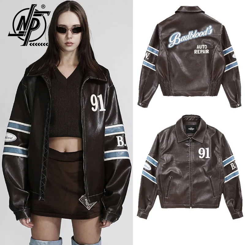 

Короткая куртка из искусственной кожи унисекс, корейская мода, с вышивкой букв, зимняя мотоциклетная куртка в стиле пэчворк, Повседневная Верхняя одежда 2023